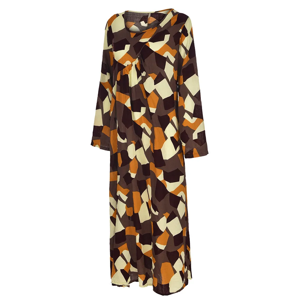 MISSOMO Maxi Dress Women Casual Plus Size vestidos Cotton Linen Print Long Sleeve Loose Boho robe femme vintage 815 | Женская одежда