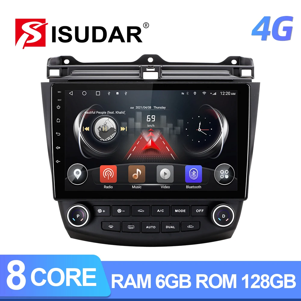 Автомагнитола ISUDAR T72 QLED Android 10 для Honda/Accord 7 2003 2007 GPS навигация мультимедиа 8 ядер ОЗУ