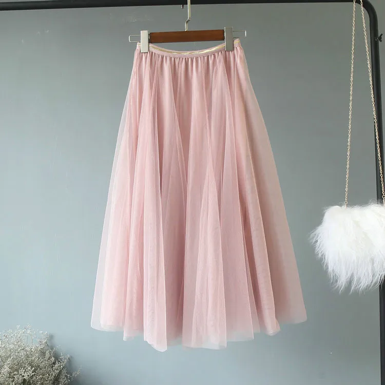 Женская длинная пикантная сетчатая юбка пачка с высокой талией розовая для