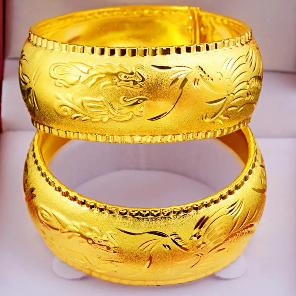 

HOYON Genuine 24k gold color Bracelet for women Wedding Dragon and Phoenix Bracelet Lightweight Soft fine Jewelry 25x56mm