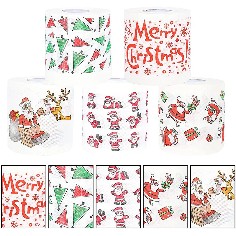 

5pcs Christmas Toilet Roll Paper Home Santa Claus Bath Toilet Roll Paper Christmas Supplies Tissue Roll Home New Year Decoration