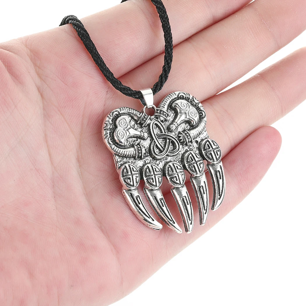 

Cxwind Vintage Amulet Viking Necklaces Slavic God Symbol Warding Veles Bear Paw lucky knot Berserker Pendant Necklace Jewelry