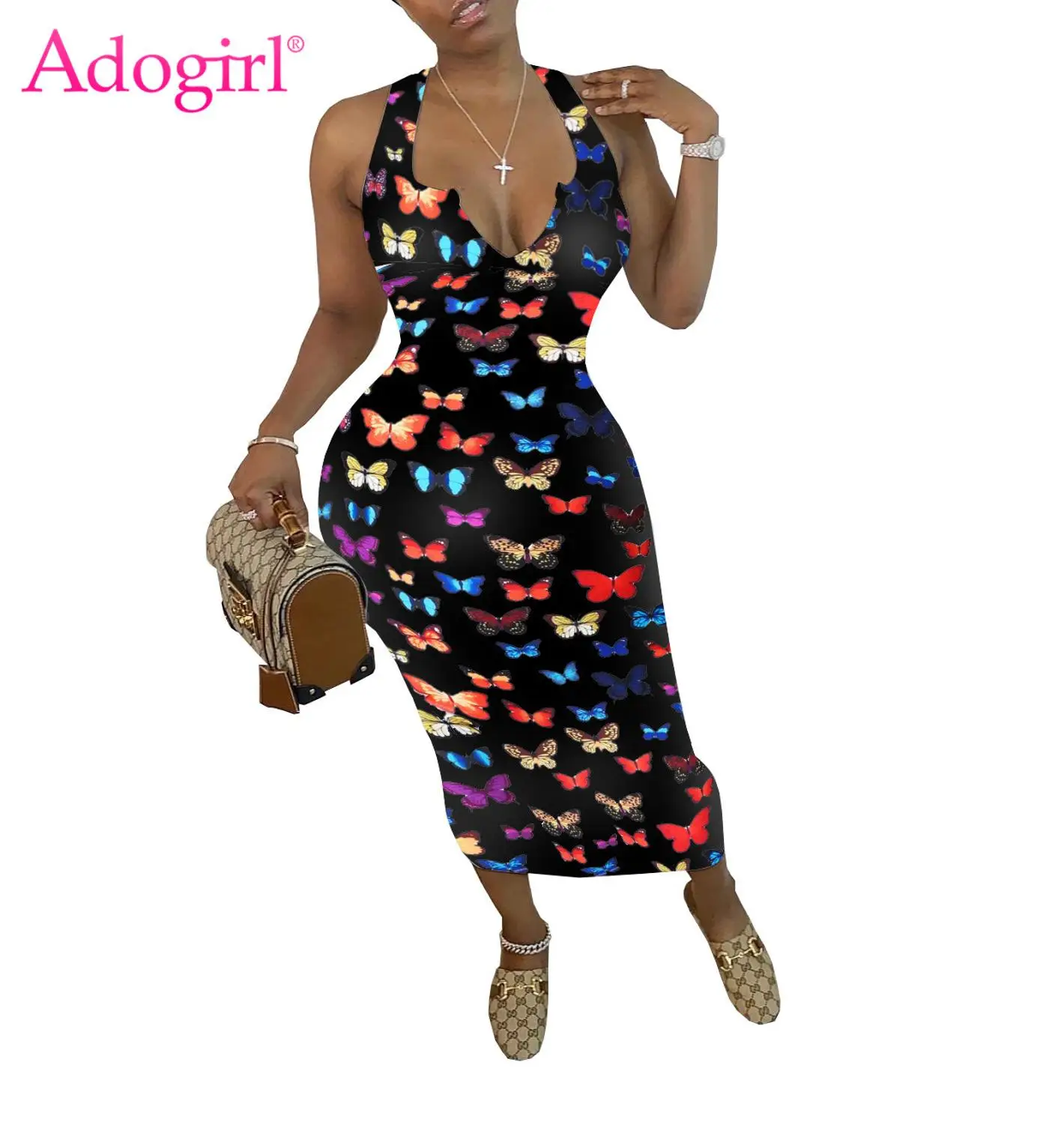 Женское платье макси Adogirl повседневное облегающее миди с глубоким v образным