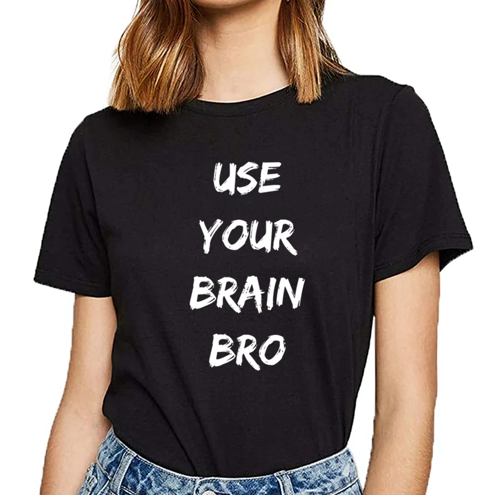 

Женская футболка с надписью use your brain bro, Летняя короткая женская футболка в стиле Харадзюку