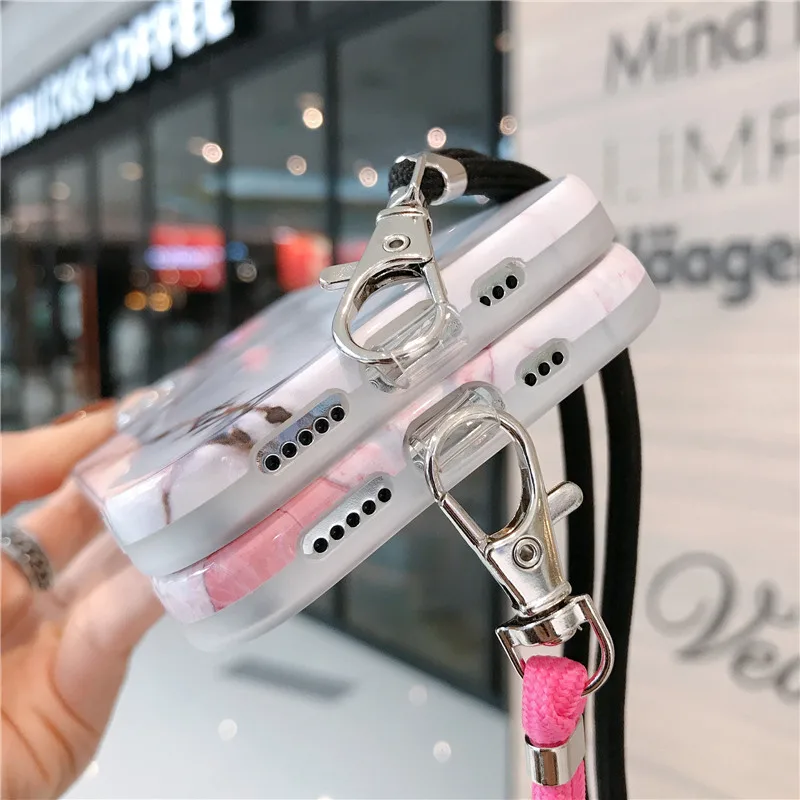 

Luxury Marble Granite crossbody lanyard soft phone case for iphone 12 MiNi 12 Pro Max 11 Pro Max X XR XS Max 6S 7 8 plus cover