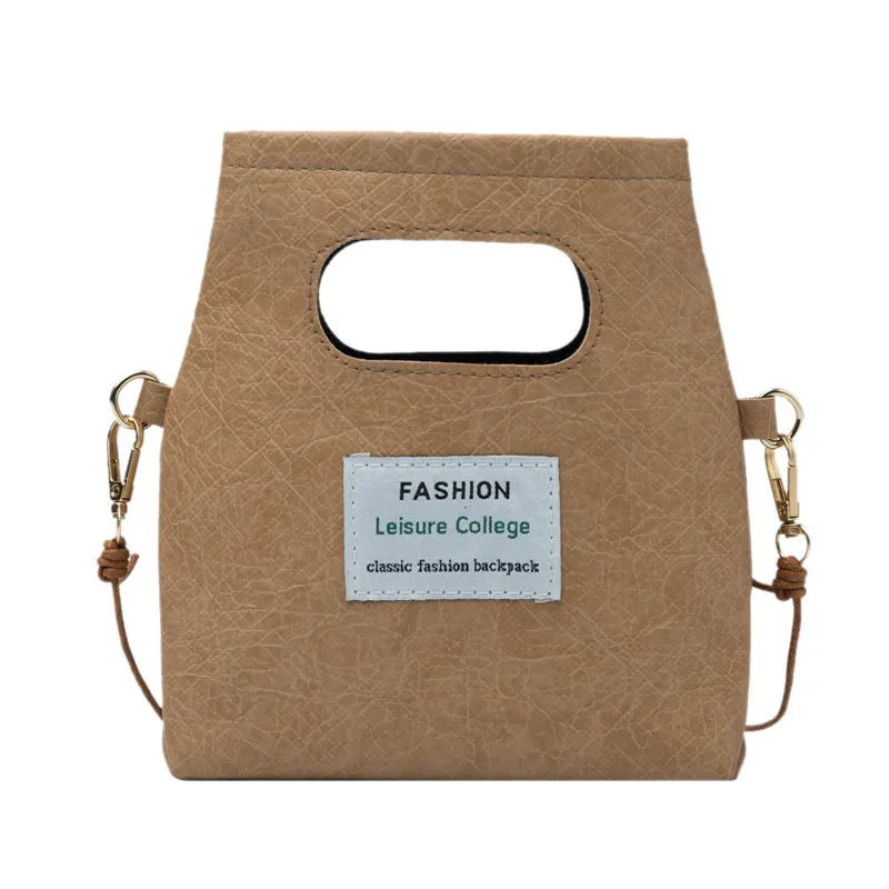 

Japanese Style Handbag Fashion Pure Color Women's Imitation Kraft Paper Bag Retro Simple Female's Single Shoulder Messenger Bag