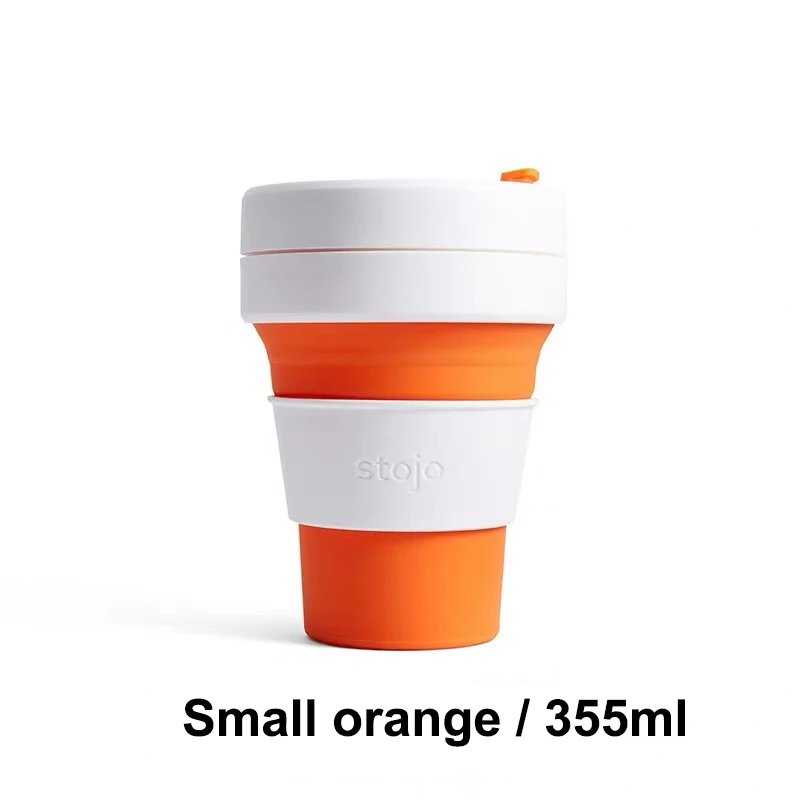 small orange 355ml STOJO CUP Складная Силиконовая портативная силиконовая кофейная чашка многофункциональная Складная силиконовая чашка для офиса и путешествий - Цвет: small orange 355ml