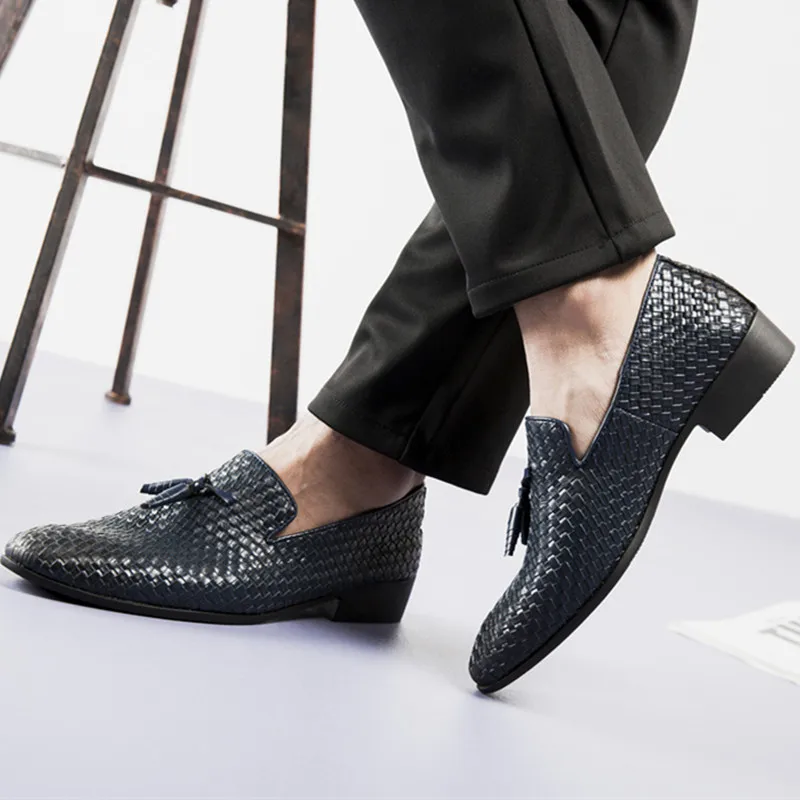 

Mens Dress Shoes Weaven Fringe Slip On Flat Male Loafers Trendy Breathable Office Business Driving Casual Loafer Shoes For Mens
