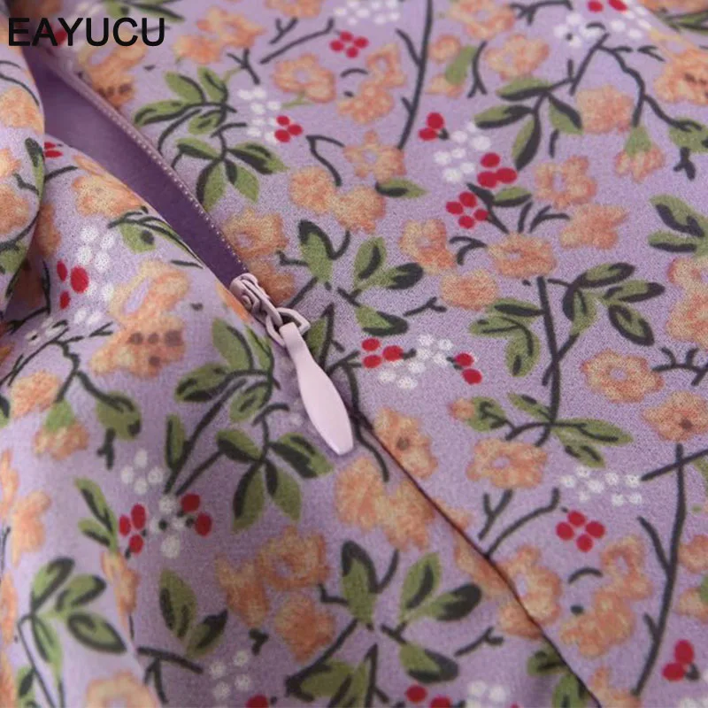 

EAYUCU Prairie Chic Summer Dress Women V Neck lace Up Short Sleeve Floral Print Dresses Female Ruffles Mini Vestidos ED239