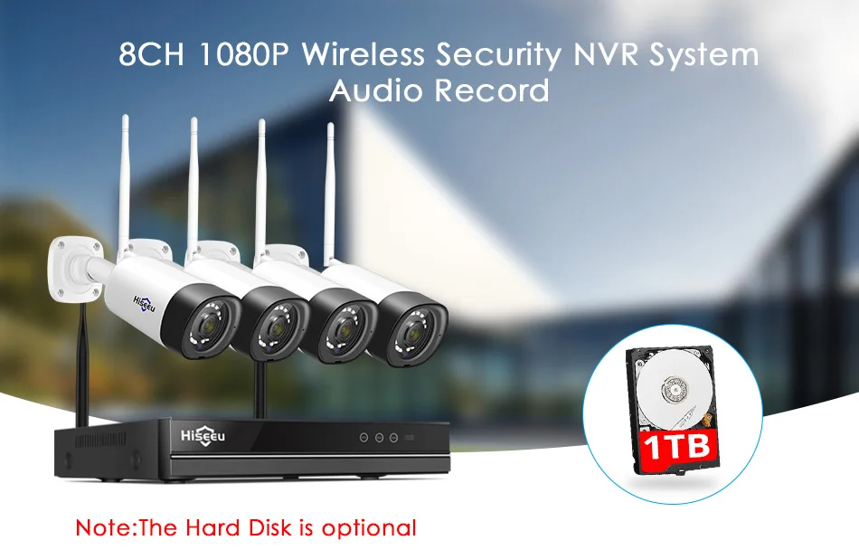 Hiseeu 8CH 1080P Беспроводной NVR комплект камера видеонаблюдения системы безопасности 2mp Аудио Звук CCTV ip-камера Водонепроницаемый комплект видеонаблюдения