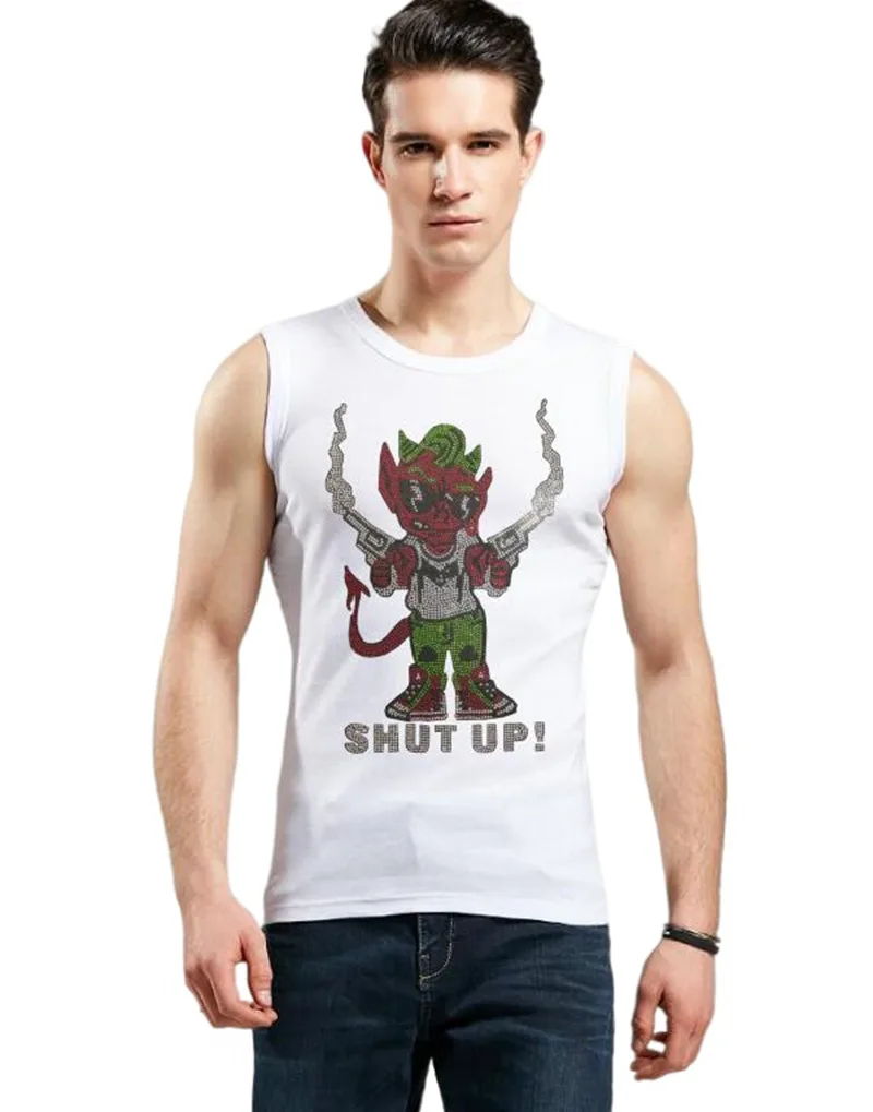

Streetwear Cartoon design vest tshirt Hot drill man with guns handsome Anime vest Top Tees summer