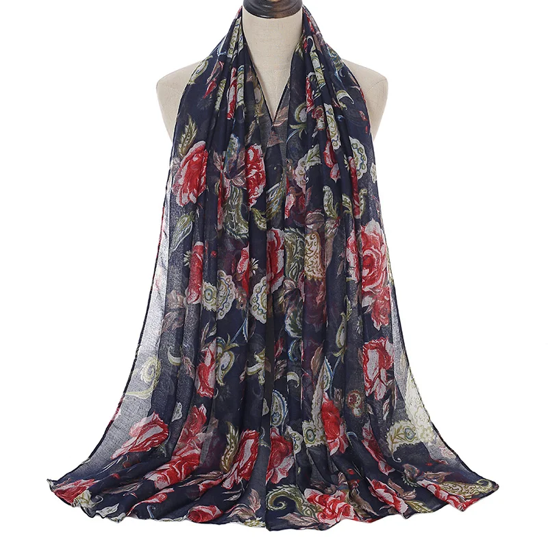 

2021 Women Floral Viscose Shawl Fashion Female High Quality Print Hijab and Wraps Pashmina Stole Bufandas Snood Bandana 180*90cm