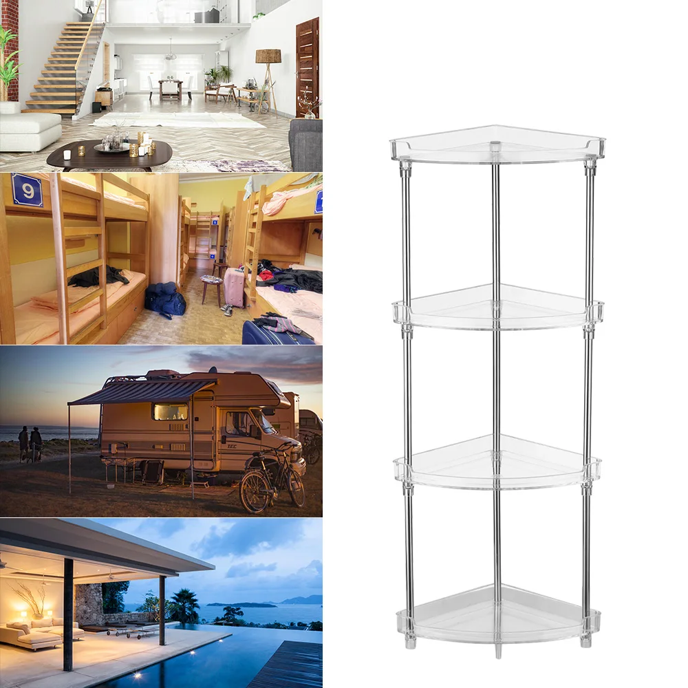 

2/3/4-Tier Corner Storage Organizing Caddy Stand for Bathroom Vanity Countertops Free Standing 2 Shelves Clear