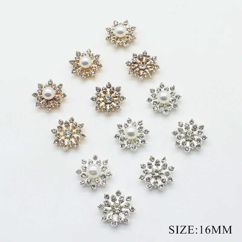 10 шт./лот 16 мм жемчужные пуговицы со стразами металлические для шитья волос