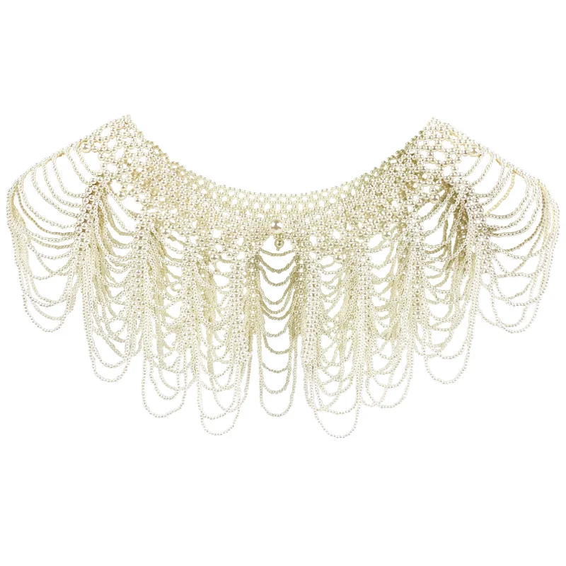 

2021 spring and summer new tide brand wild ladies temperament heavy industry handmade pearl luxury hollow shawl women