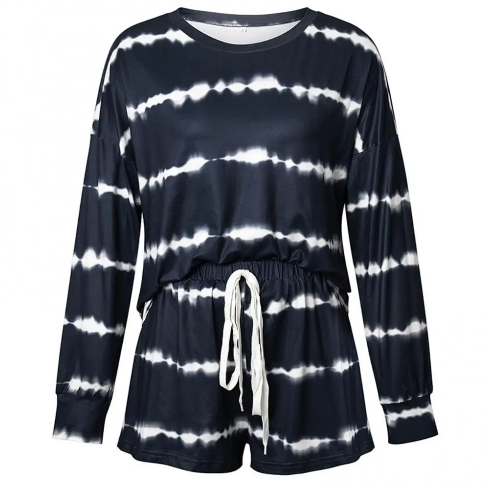 

Summer fashion ladies pajamas home service ladies pajamas suit tie-dye long-sleeved T-shirt shorts ladies pajamas