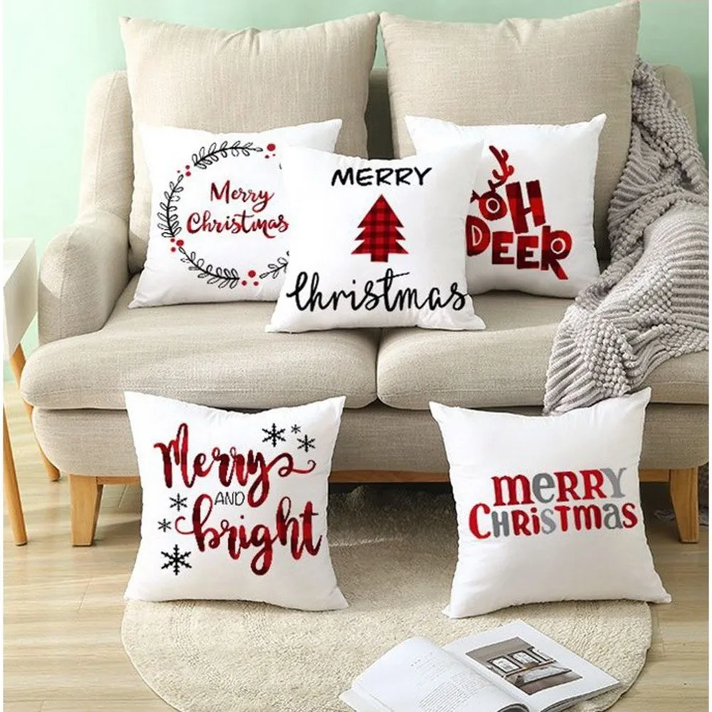 

New Cartoon Christmas Pillowcase Merry Christmas Red Series Cushion Cover Throw Pillow Case Festive Elk Snowflake Pillow Case