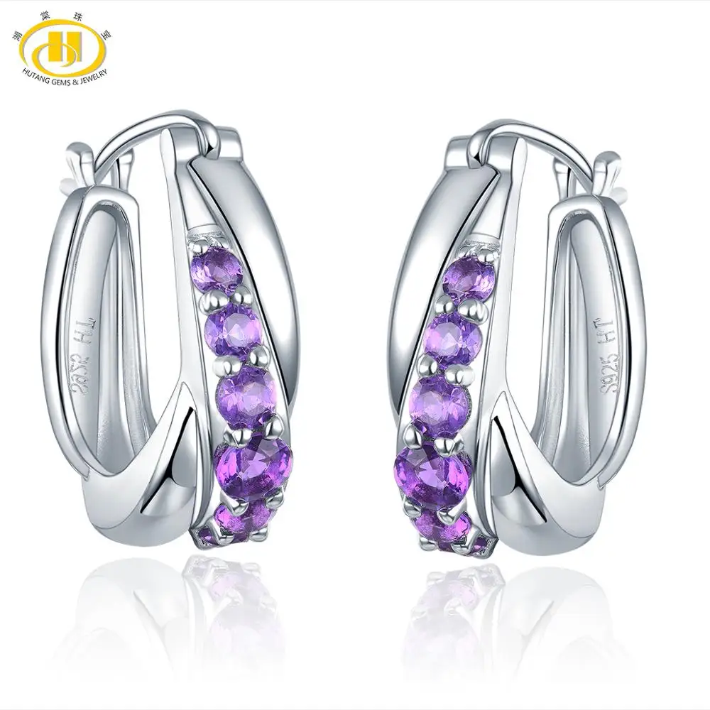 Зеленый Hutang 5.99ct Природный Черный Гранат Серьги-кольца 925 пробы серебряные ювелирные изделия с драгоценным камнем элегантный дизайн для женщин подарок - Цвет камня: Зеленый