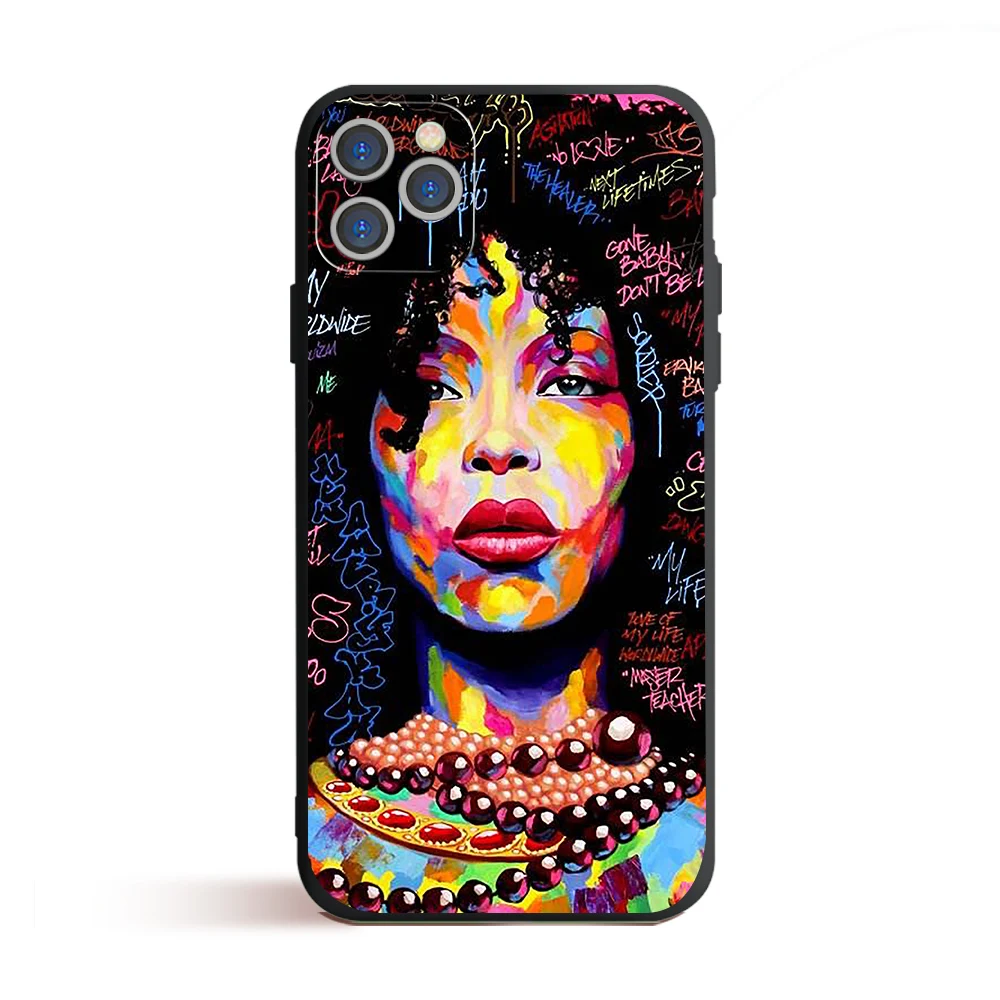Fashion Black Girls Phone cases for iPhone 13 12 11 Pro Max Case Soft TPU Cover for iPhone 12 13 Mini SE 2020 Xs Max XR 7 8 Plus