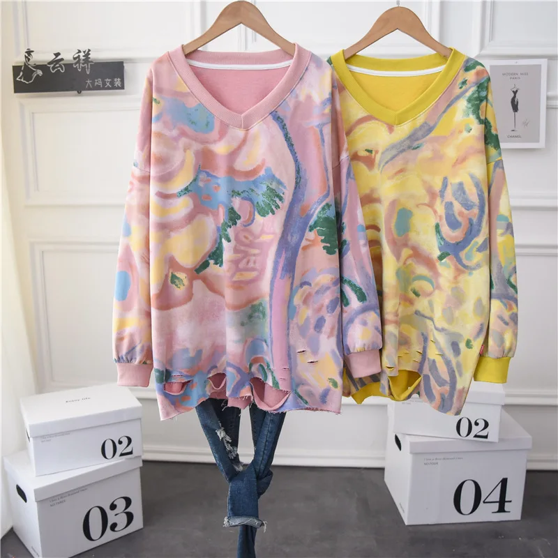 

Loose Oversized Version Tie-dye Women's Lazy Casual Long-sleeved 2021 Women Sweathsirt Hoodies Tops Coat Jumper