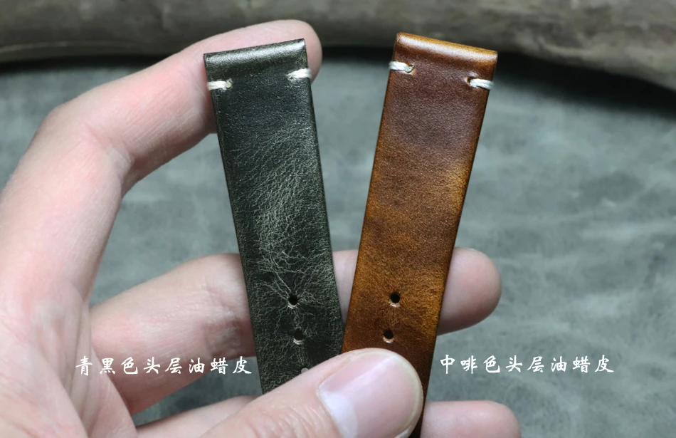 

Handmade Oil wax Genuine Leather Watchbands 18 19 20 21 22mm Watch Accessories Straps High-end Thin Cowhide Universal Belt