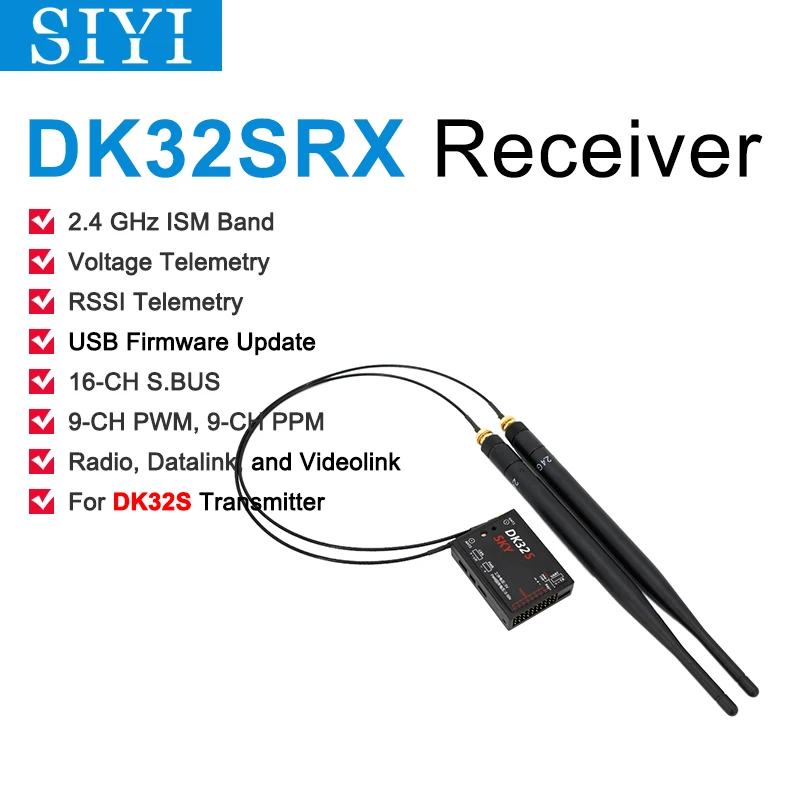 

SIYI DK32SRX Receiver Air Unit with Datalink Telemetry for DK32S Transmitter 2.4G ISM Band 20KM Long Range SBUS PWM PPM