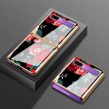Girls Rose Phone Case for Samsung Galaxy Z Flip 5G Cover F7000 Luxury Tempered Glass Protective Shell for Samsung Z Flip Case