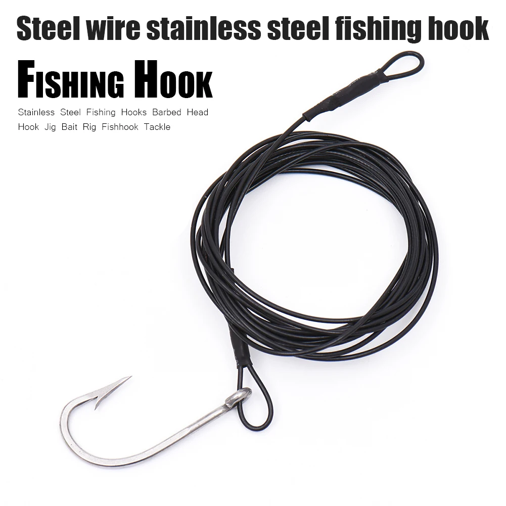 

Stainless Steel Fishing Head Hook Jig Bait Rig Cable Leader Rigging Saltwater Shark Barbed Fishhooks Pesca Tackle Accessories