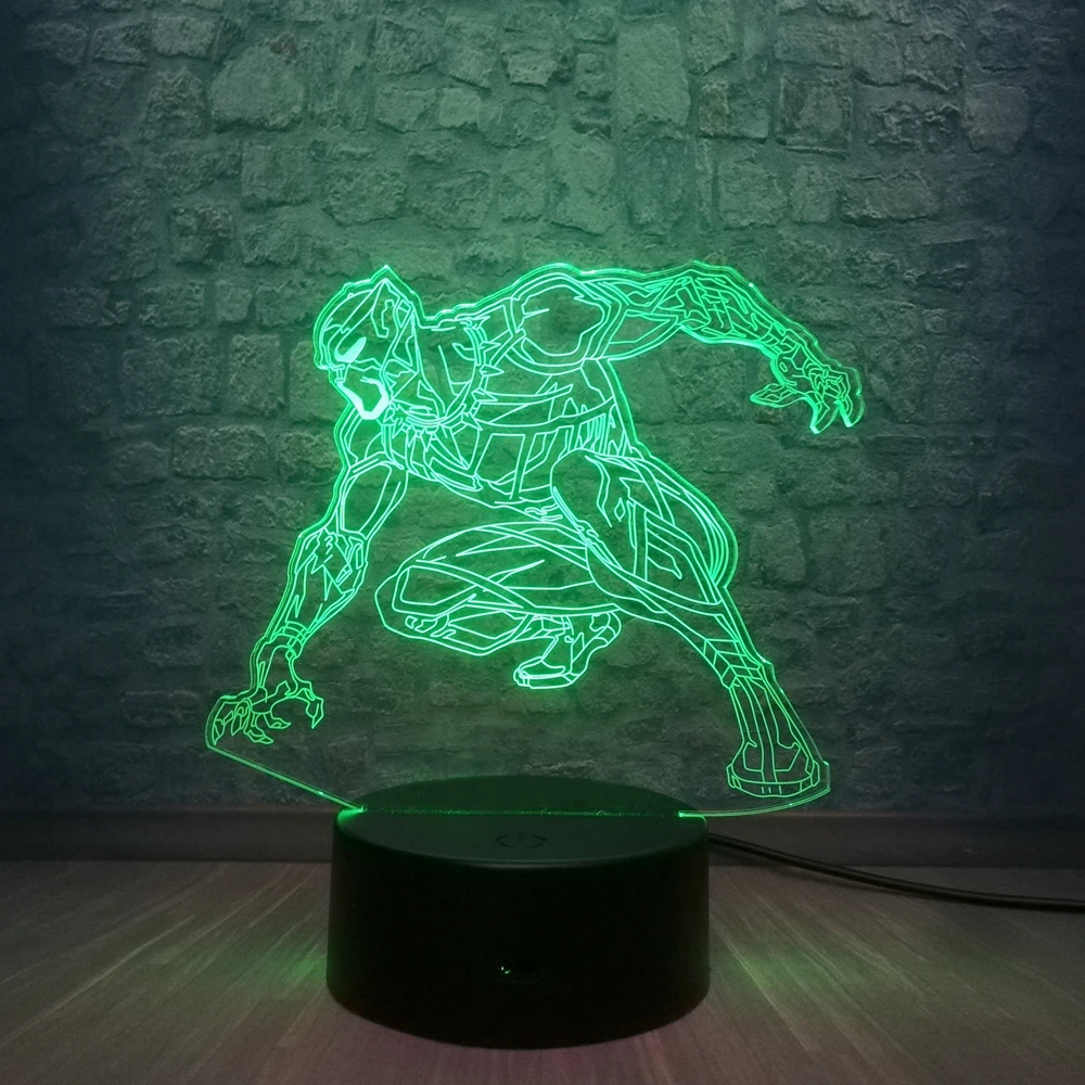 Мстители 3D лампа USB ночник RGB Черная пантера герой комиксов 7 цветов Настольная лампа Праздничная Вечеринка настроение Лава детская игрушка подарок
