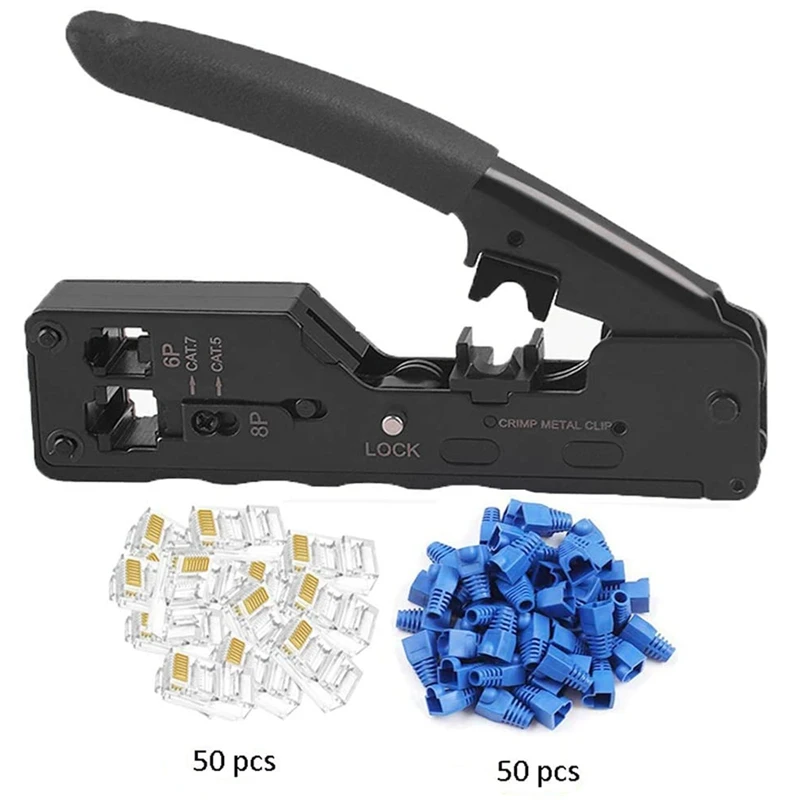 

RJ45 Crimping Tool Kit for RJ11/RJ12 Professional Crimping Wire Connector Stripper Cutter,Coax Crimper Plug Crimping