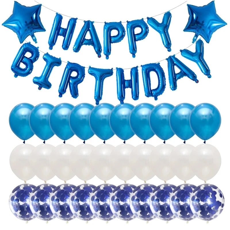 Happy Birthday Set Balloons Foil Letter Balloon Banner Garland Bunting Kids Girl Boy Birthday Babay Shower Latex Air Globos Ball