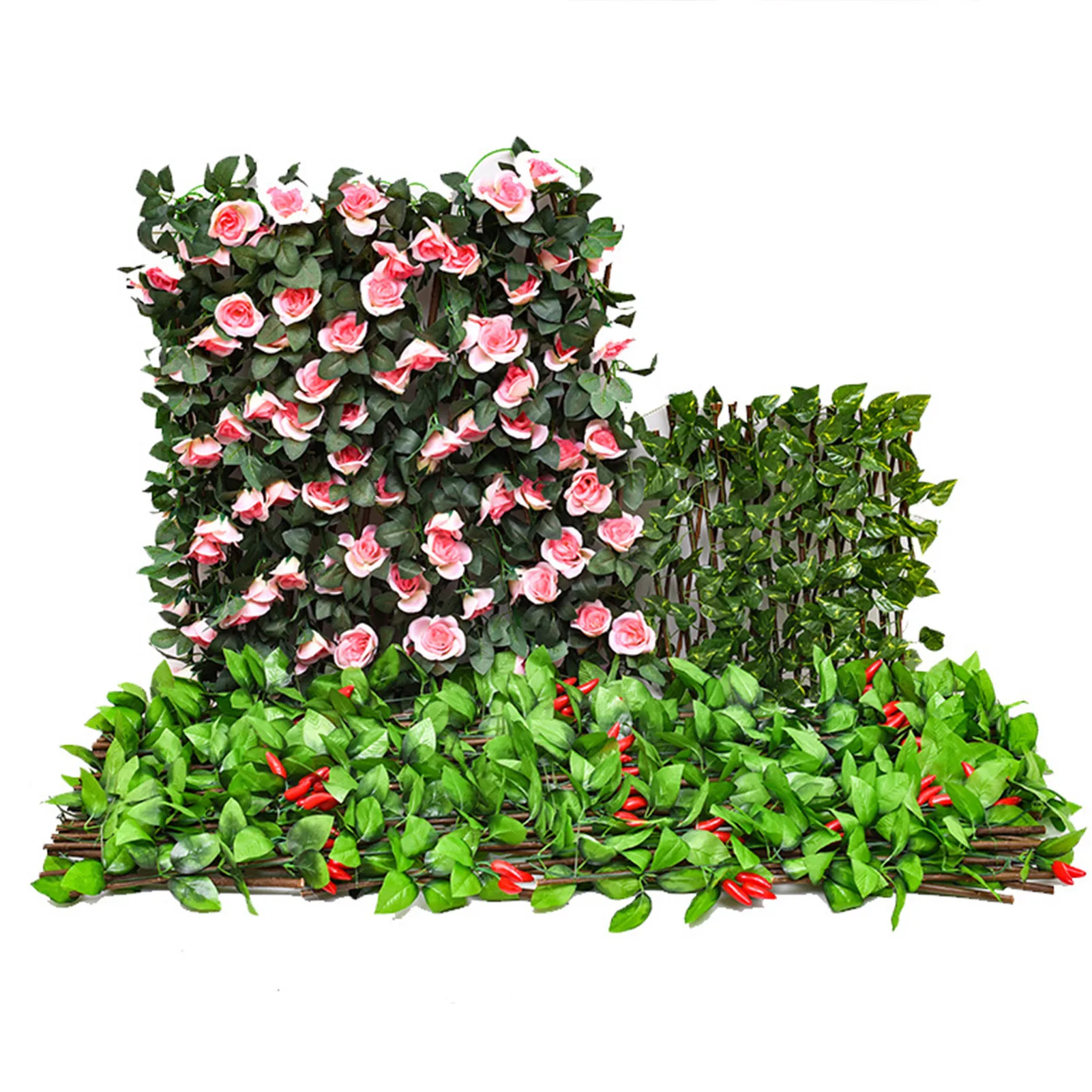 

Simulation flower fence balcony outdoor telescopic wooden decoration fence courtyard garden yard Artificial Rattan plant fence