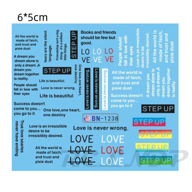 Наклейки для ногтей декоративные слайдеры с надписью LOVE Step Up текстовые элементы