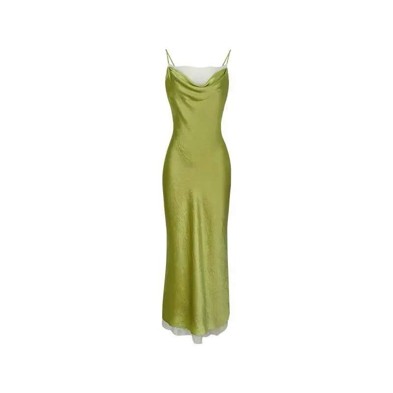 

Lace Acetic Acid Sling Dress New Spring/summer Design Feel Lotus Leaf Edge Long Skirt