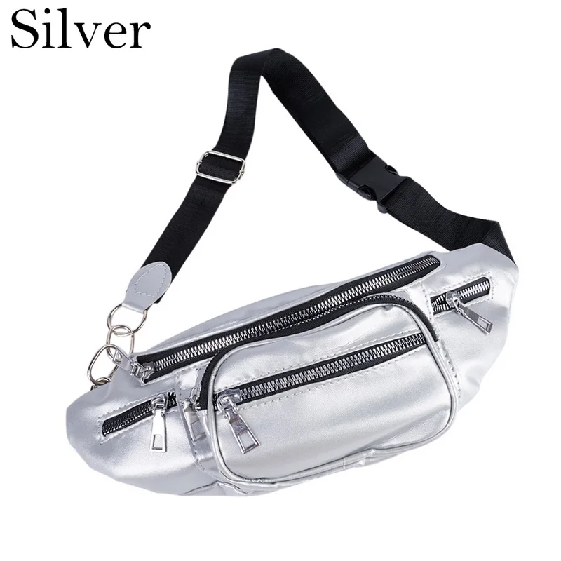 silver WENYUJH, новинка, сумка на пояс, женская сумка на пояс, сумка на пояс, роскошный бренд, кожаная сумка на грудь, черного цвета, с блестками - Цвет: silver