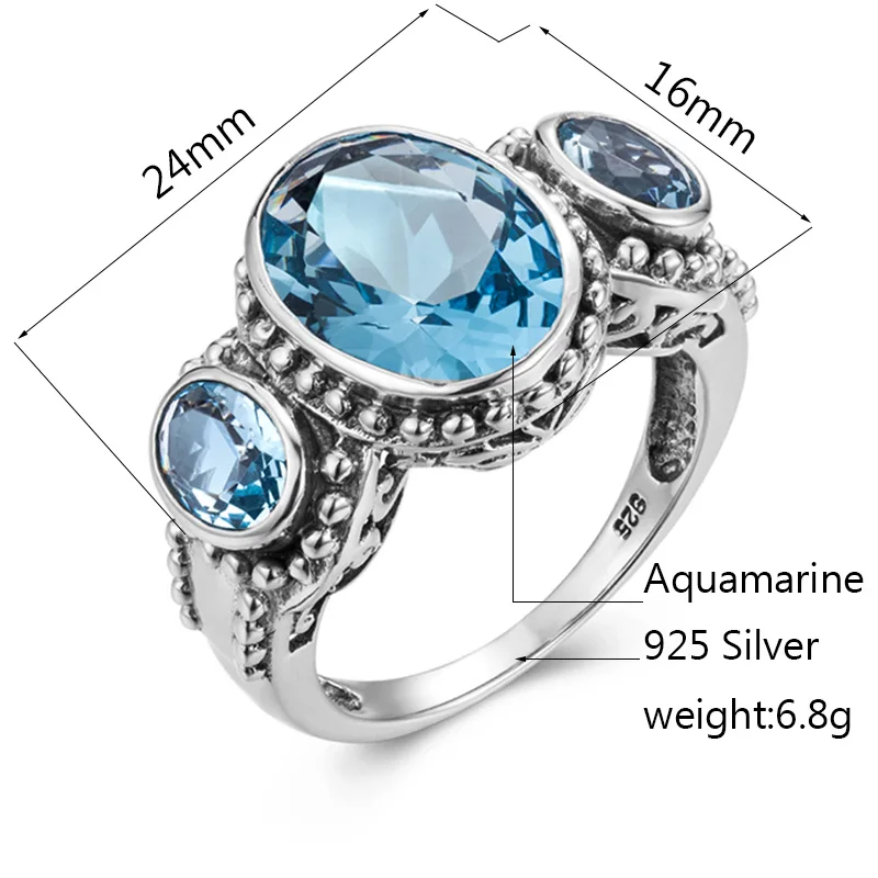 Аквамарин Для мужчин кольца из серебра 925 драгоценный камень Винтаж для wo тонкой