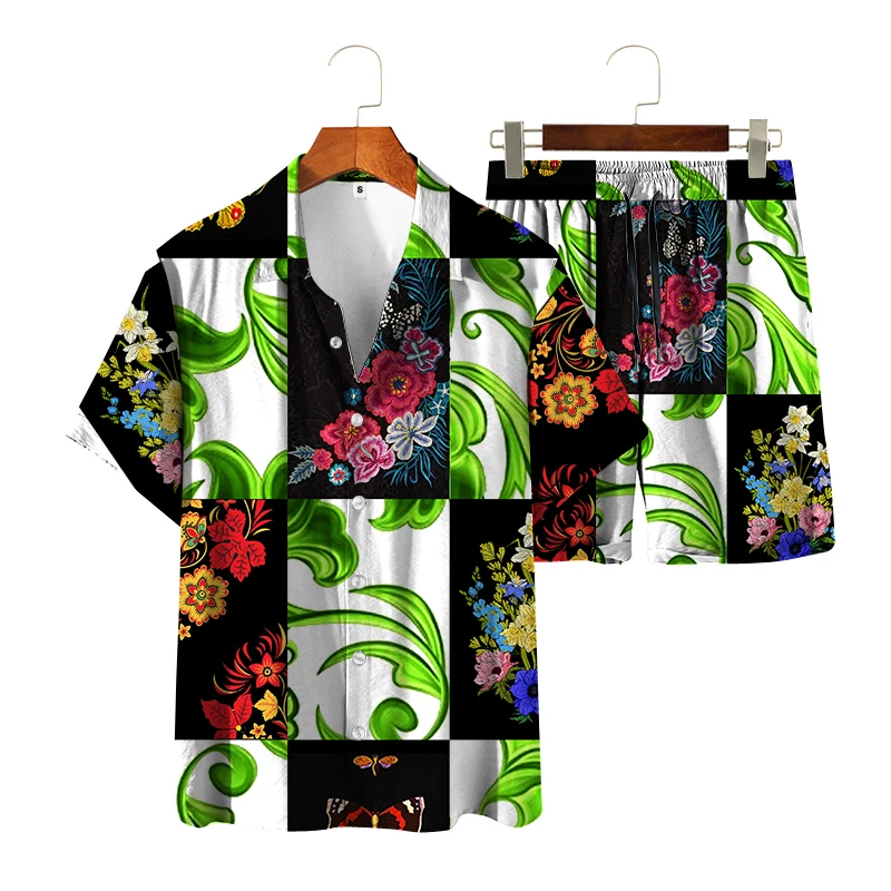 

3D Fashion Men's Short Sleeve Shirt Set Fashion Pattern Clothing Men's Outdoor Casual Short Sleeve + Shorts 2-piece Set