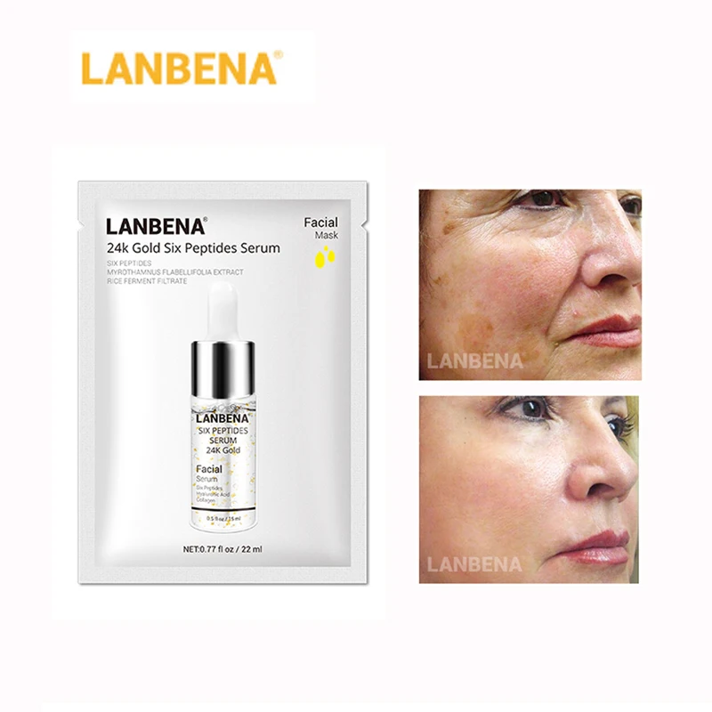 Купить 3 получить 1 подарок LANBENA 24K золото пептид морщин глаз ампулы Коллаген Сыворотка ампула шесть Пептидов Маска для лица антивозрастной крем набор