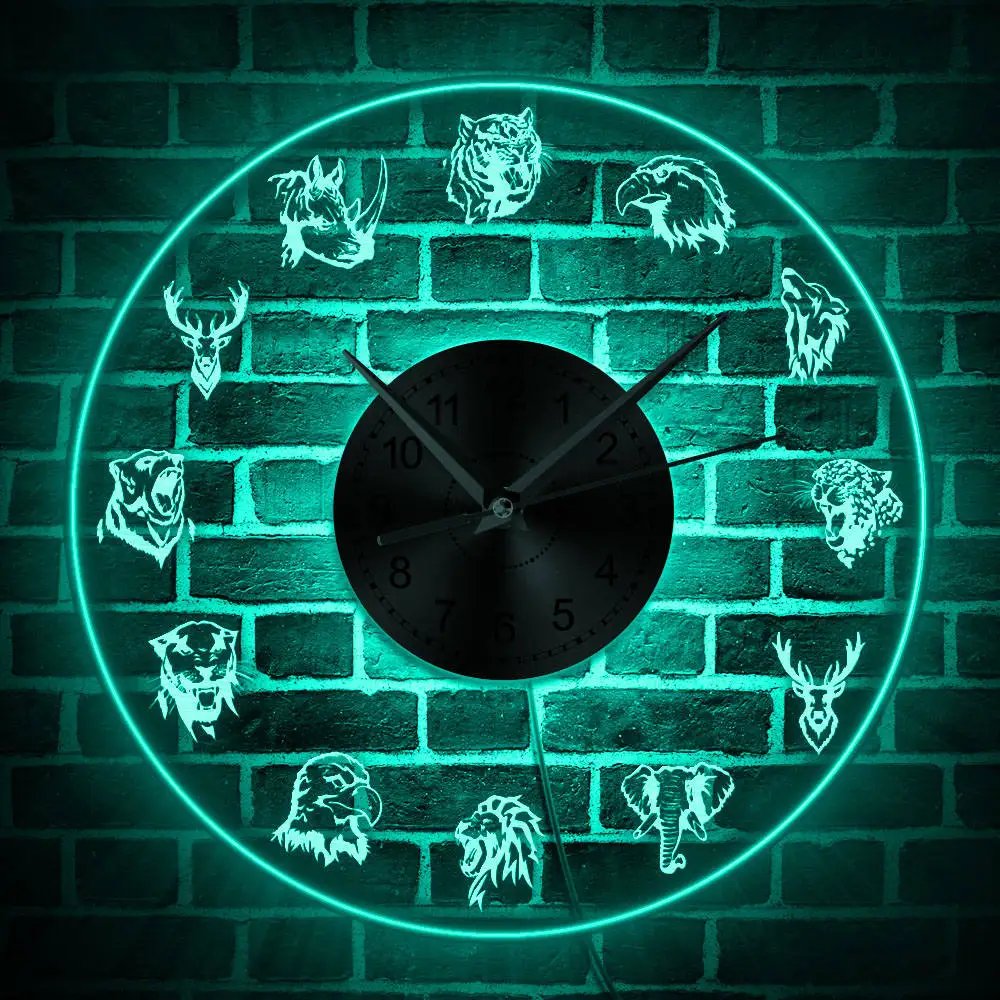 Forest Wildlife Animals Wall Clock with LED Backlight Nature Woodland Portrait Light Home Decor Hanging Timepieces | Дом и сад