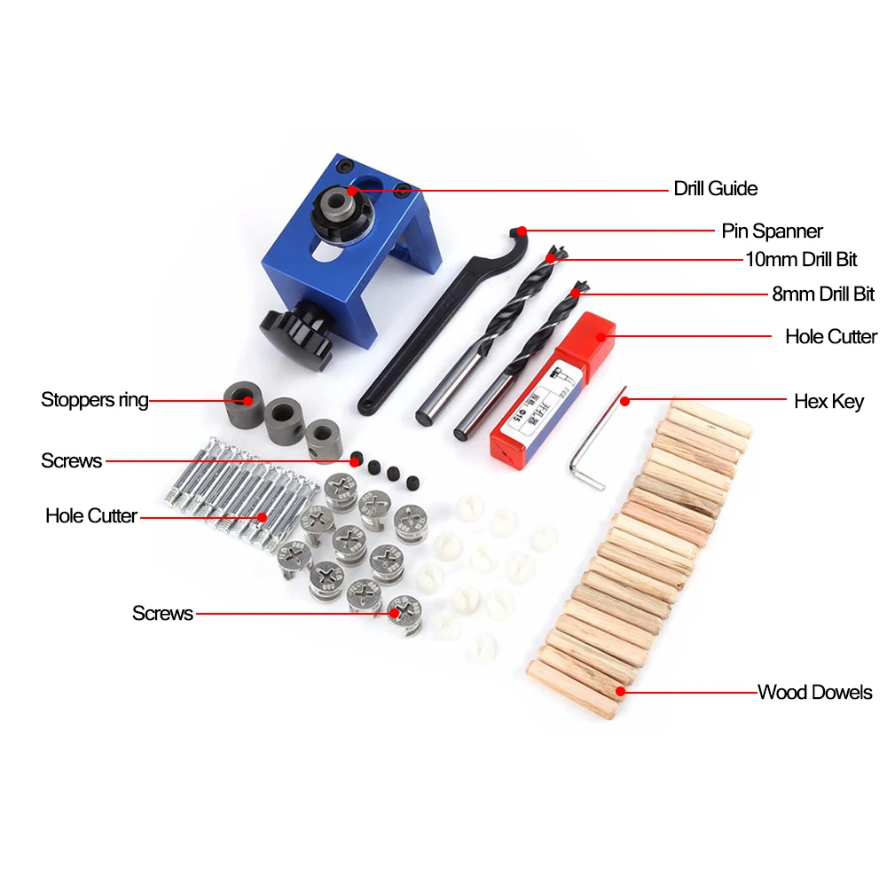 

Doweling Tool Pocket Hole Jig Kit Drill Guide Woodworking Tool Drilling Locator Wood Puncher Doweling Jig