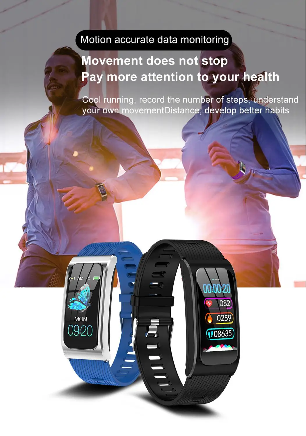 AK12 Smart Bracelet Color Screen IP68 Waterproof Women Men Heart Rate Blood Pressure Monitor Cycle Activity Tracker Sports Band |