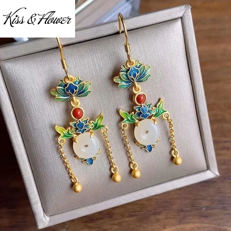 

KISS&FLOWER ER252 Fine Jewelry Wholesale Fashion Woman Bride Mother Birthday Wedding Gift Vintage Lotus 24KT Gold Drop Earrings