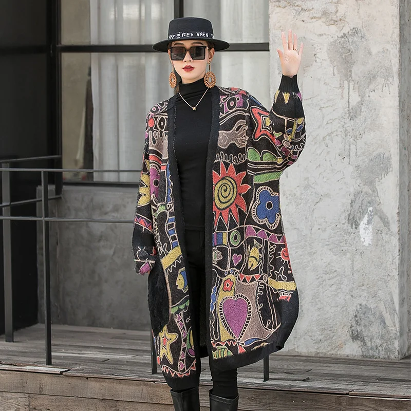 QING MO Fashion Plus Size Thick Mink Cardigan Sweater Women 2022 Spring Winter New Loose Knitted Jacket ZWL1247 |