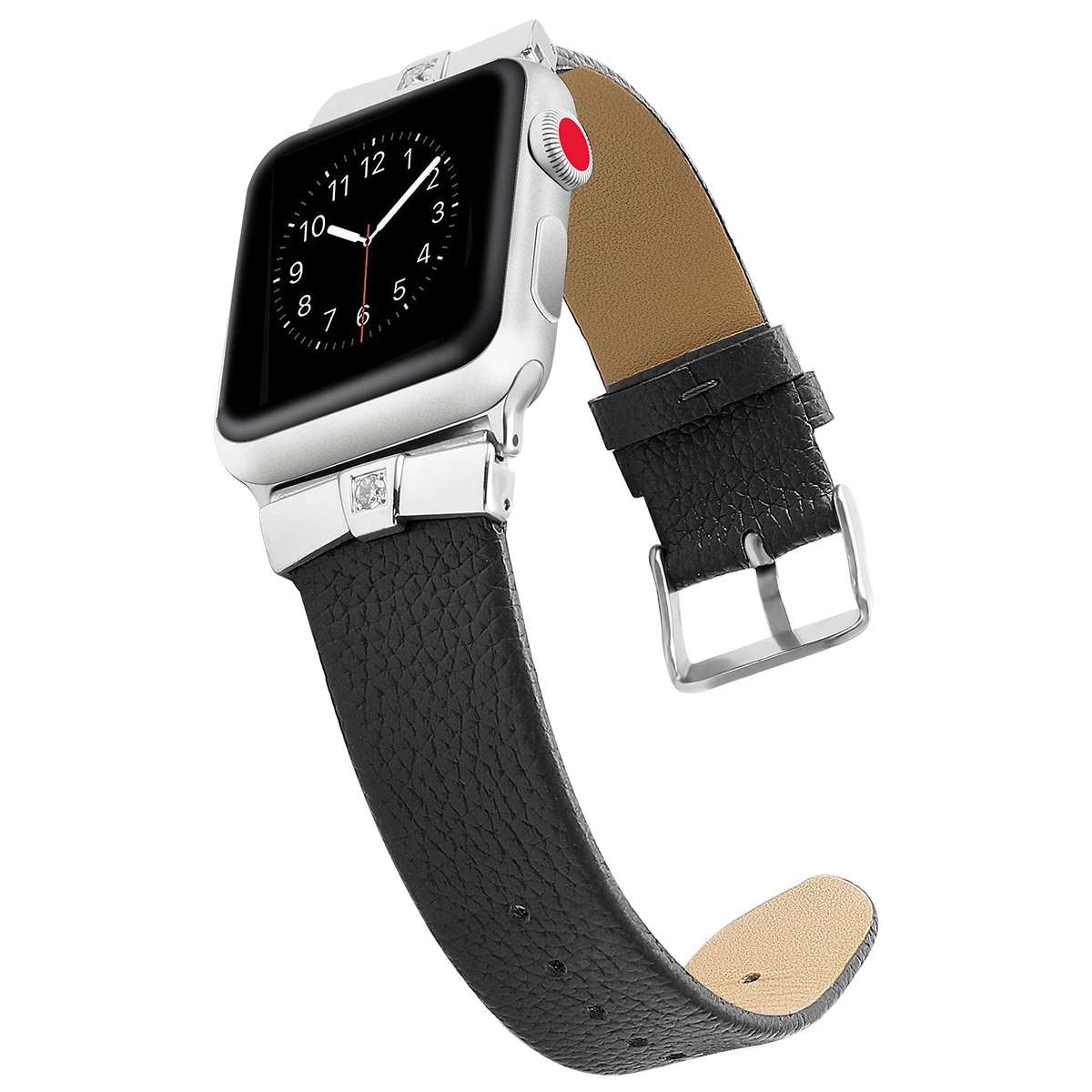 

New Leather +Metal Diamond Strap for Apple watch 44mm 42mm 40mm 38mm Replacement bracelet wristband for iwatch 7 6 5 4 3 SE band