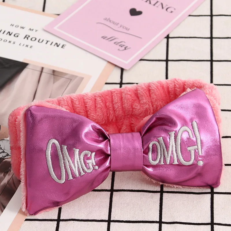 red PU hairband Лидер продаж, женские повязки на голову omg, повязка для макияжа, эластичная бархатная повязка на голову с бантом, коралловый флис, модные аксессуары для волос для девушек - Цвет: red PU hairband