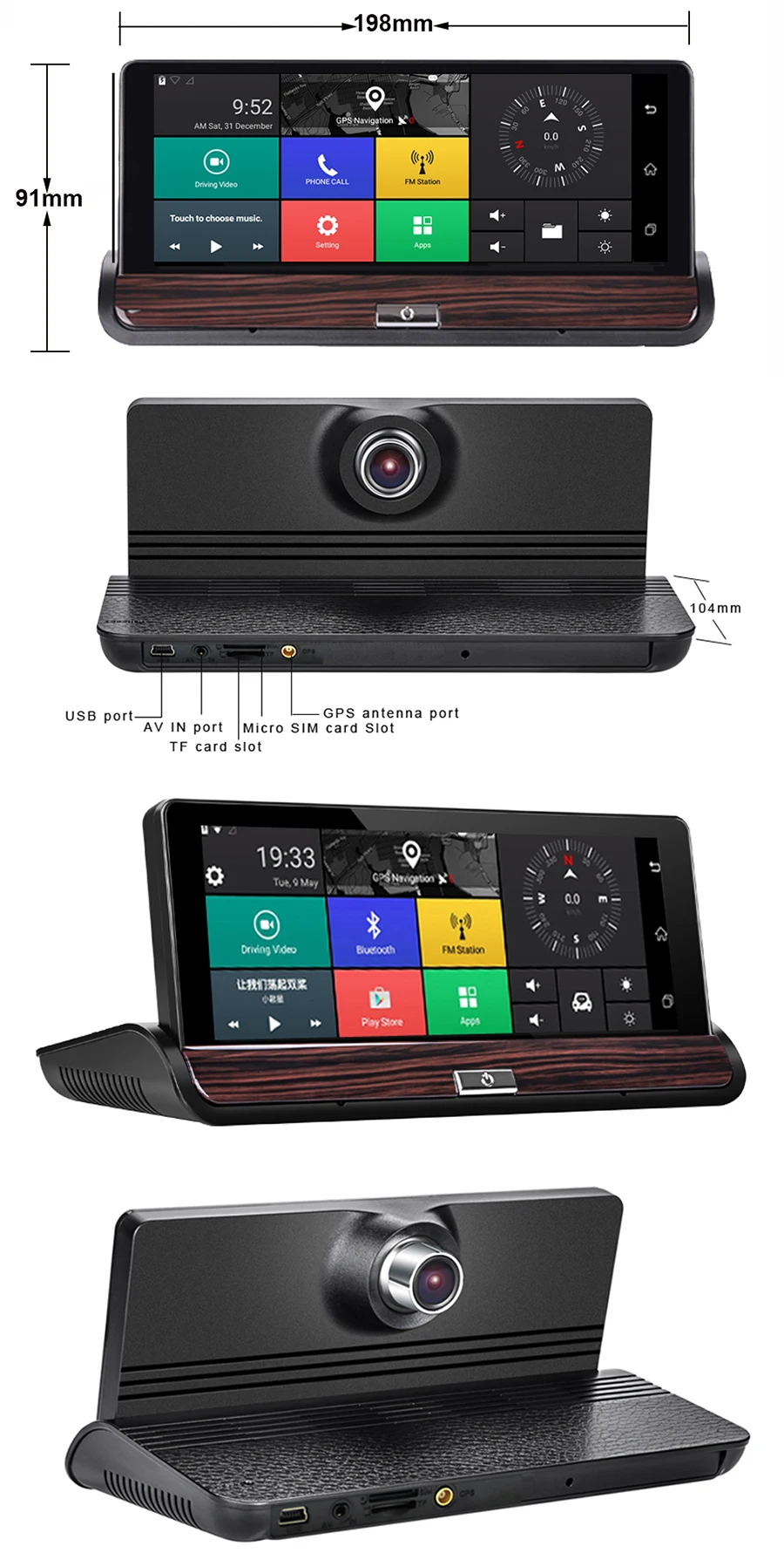 E-ACE Dashcam 3g Автомобильный видеорегистратор gps Навигация 16G авто камера Android 7,0 дюймов зеркало заднего вида FHD 1080P видео рекордер Wifi Bluetooth