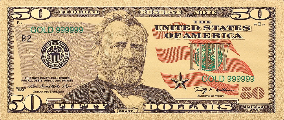 Памятная монета в долларах США 50 долларов Золотая старинная банкнота 24 К