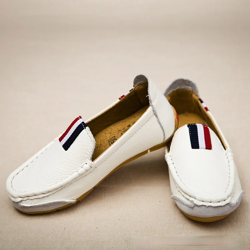 

Spring Autumn British Style Children Flat Shoes Kids Girls Boys Solid Leather Patch Lazy Casual Shoes Soft Sole Peas Shoes