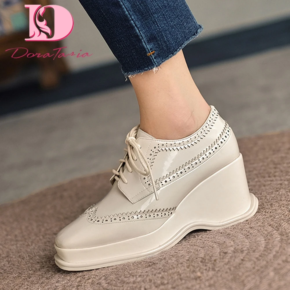 DoraTasia Geniune Leather Luxury women's Pumps Platform Wedges High Heels Shallow Pumps For Women 2021 Leisure Classic Shoes