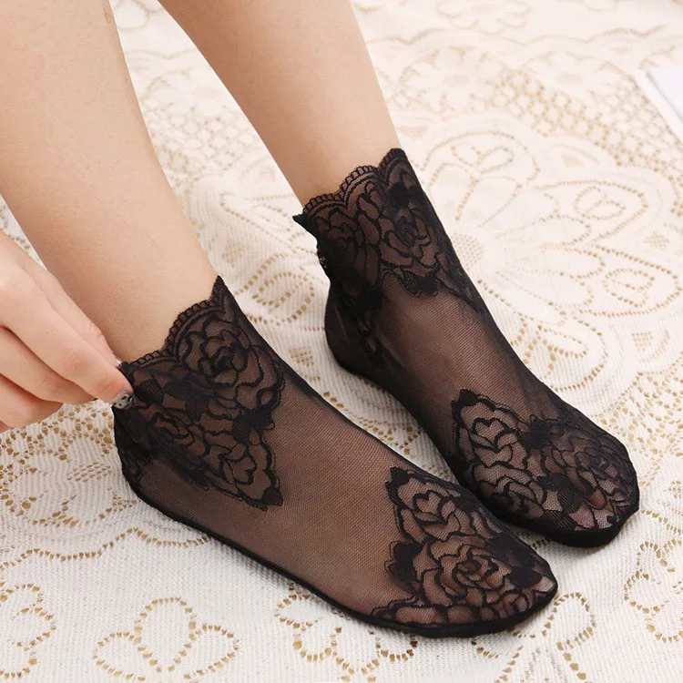 

Thin Breathable Lace Women 's Short Stockings Cotton Base